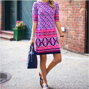 Eliza J Women's Pink Mini Dress with Tribal Print. Elbow length Sleeves. Size 6.